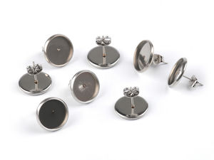 Stainless Steel Stud Earring Bezel Setting Blanks - 12mm Round Cabochon Trays for DIY Jewelry Making