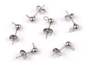 Stainless Steel Ball Stud Earring Findings with Open Hanging Loop, 4mm Post
