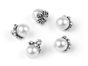 Faux Pearl Shank Buttons with Decorative Caps - Premium Bead Charms for Sewing & Crafts (8mm, 9mm)