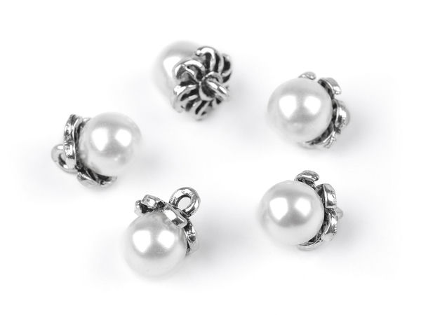 Faux Pearl Shank Buttons with Decorative Caps - Premium Bead Charms for Sewing & Crafts (8mm, 9mm)