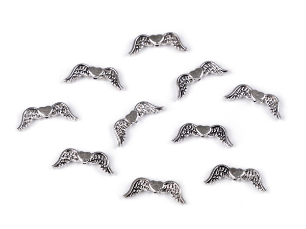 Platinum Metal Angel Wings Spacer Beads with Heart - Double-Sided 7x20mm Charms for Jewelry Making, Crafts & Haberdashery
