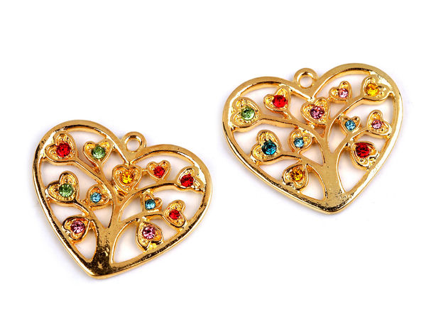 Tree of Life Heart Pendant Charm with Crystal Accents, 26x30mm Metal Embellishment for Clothing, Shoes, & Accessories