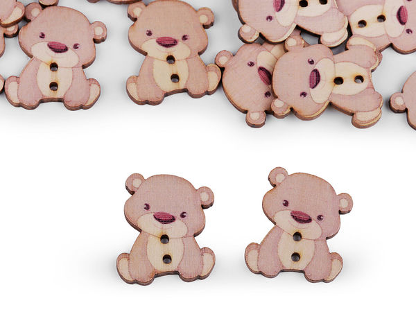 Premium Wooden Teddy Bear Decorative Buttons - Light Beige Craft Fasteners for Sewing, DIY Crafts & Embellishments