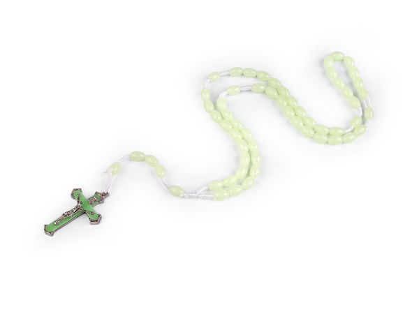 Luminous Glow-in-the-Dark Beaded Rosary Necklace with Metal Crucifix