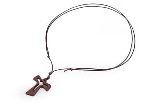 Handcrafted Wooden Cross Pendant Necklace with Adjustable Cord