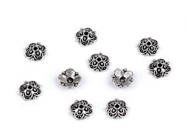 10mm Flower Bead Cap - Premium Platinum Metal Floral End Caps for Jewelry Making & Haberdashery