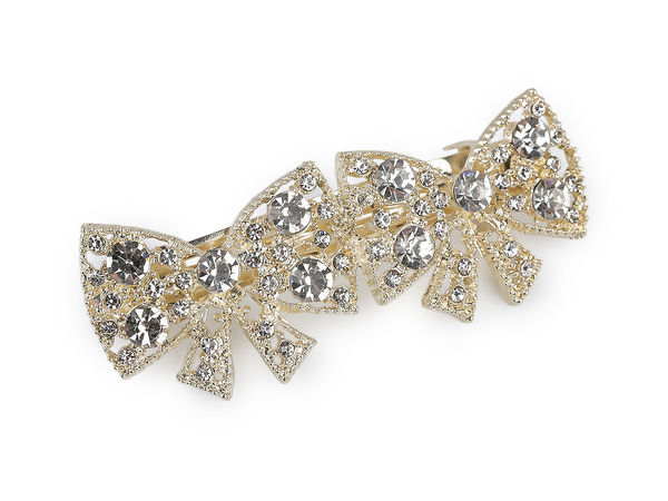 Elegant French Hair Clip with Sparkling Crystals and Beads - Premium Metal Hair Barrette
