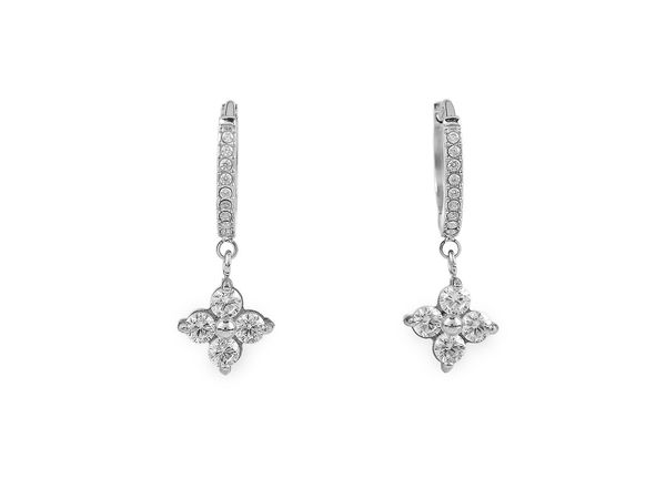 Stainless Steel Flower Hoop Earrings with Cubic Zirconia Crystals