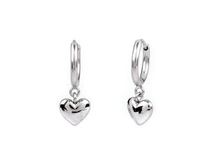 Stainless Steel Heart Hoop Earrings - Elegant Click-Closure Huggie Style Earring with Heart Charm