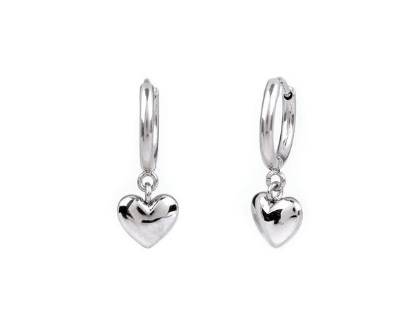 Stainless Steel Heart Hoop Earrings - Elegant Click-Closure Huggie Style Earring with Heart Charm