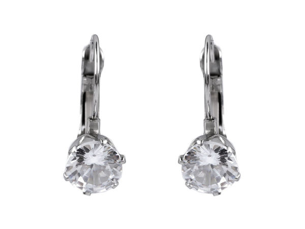 Stainless Steel Cubic Zirconia Dangle Earrings - Crystal & Crystal Heart