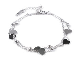 Double-Layer Stainless Steel Heart and Bead Chain Bracelet