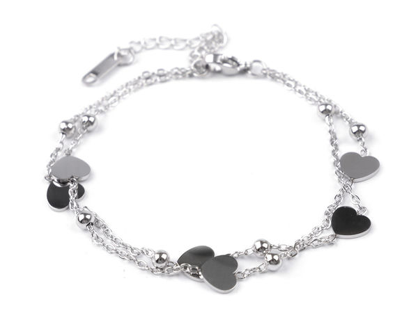 Double-Layer Stainless Steel Heart and Bead Chain Bracelet