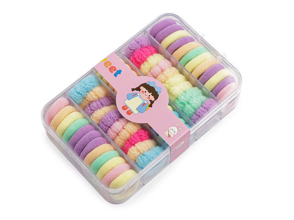 54-Piece Elastic Hair Bands Organizer Set - Colorful Mini Hair Ties in 5-Compartment Hanging Storage Box