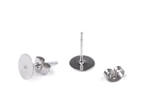 Premium 8mm Stainless Steel Flat Pad Stud Earring Findings with Earnuts (Platinum) for Jewelry Making