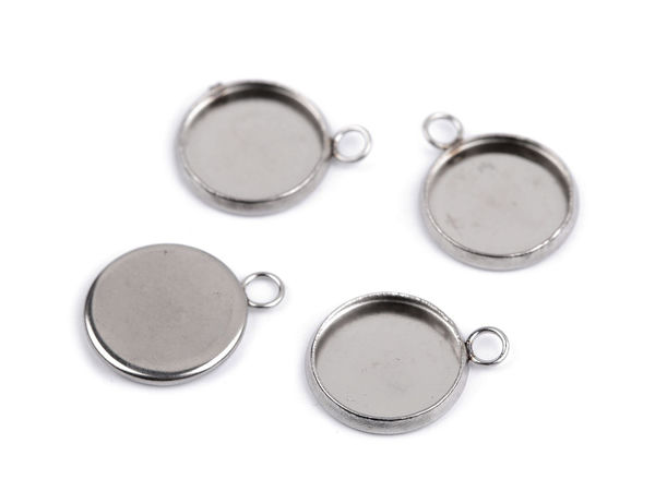 Premium Stainless Steel Circle Pendant Bezel Settings for Cabochons & Resin - 12mm Bed (Platinum)