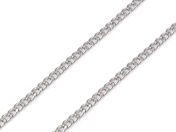 Premium 3.7mm Flat Stainless Steel Jewelry Chain, Platinum Finish (1m) - Durable Unfinished Link Chain for DIY Crafting
