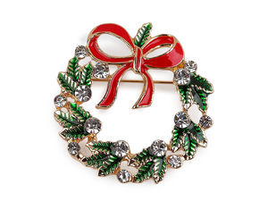 Rhinestone Christmas Wreath Brooch Pin - Festive Holiday Jewelry Accent