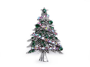 Christmas Tree Rhinestone Brooch – Elegant Holiday Pin with Sparkling Cut Stones