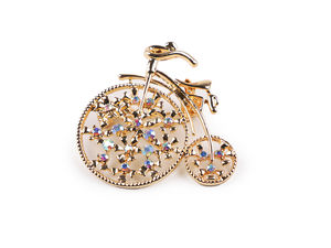 Elegant Bicycle Brooch with Sparkling AB Rhinestones - Gold-Tone Vintage Pin