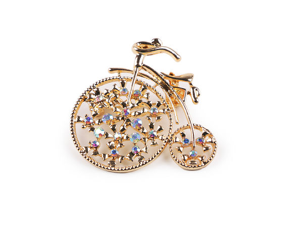 Elegant Bicycle Brooch with Sparkling AB Rhinestones - Gold-Tone Vintage Pin