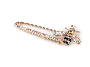 Honeybee Rhinestone Safety Pin Brooch - Crystal Gold Decorative Fashion Pin for Sweaters and Knits