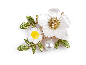 Elegant Enamel Flower Brooch with White Pearl Bead - Vintage-Inspired Floral Pin for Clothing, Hats, and Scarves