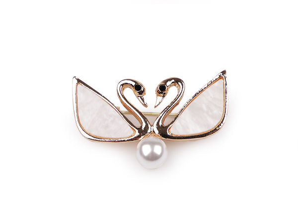 Elegant Swan Enamel Brooch with Pearl Bead Accent - Vintage-Style Pin for Apparel, Scarves, Hats, and Bags