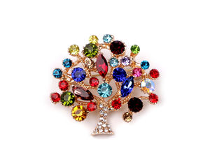 Elegant Tree of Life Rhinestone Brooch Pin - Sparkling Metal & Glass Stone Brooch for Dresses, Scarves, and Jackets