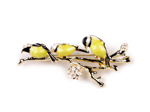 Elegant Birds on a Branch Metal Brooch - Premium Enamel and Rhinestone Fashion Pin for Coats, Scarves, and Bags