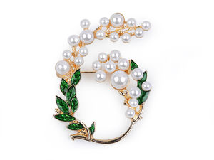 Elegant Botanical Enamel Brooch with Lustrous Pearl Beads