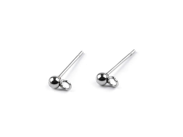 Stainless Steel Ball Stud Earrings with Loop, 3mm Post - Platinum