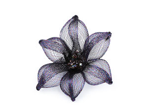 Premium Metal Mesh Flower Brooch with Rhinestones and Beaded Center (7.5cm)