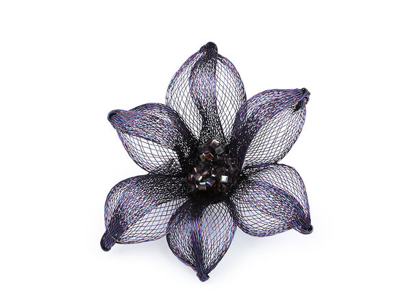 Premium Metal Mesh Flower Brooch with Rhinestones and Beaded Center (7.5cm)