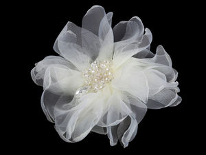 Elegant Organza Flower Brooch with Sparkling Bead Center, 10cm - Luxury Fabric Floral Corsage Pin with Gift Box