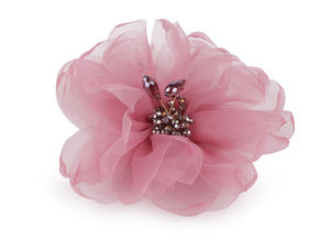 Elegant Organza Flower Brooch with Sparkling Bead Center, 10cm - Luxury Fabric Floral Corsage Pin with Gift Box
