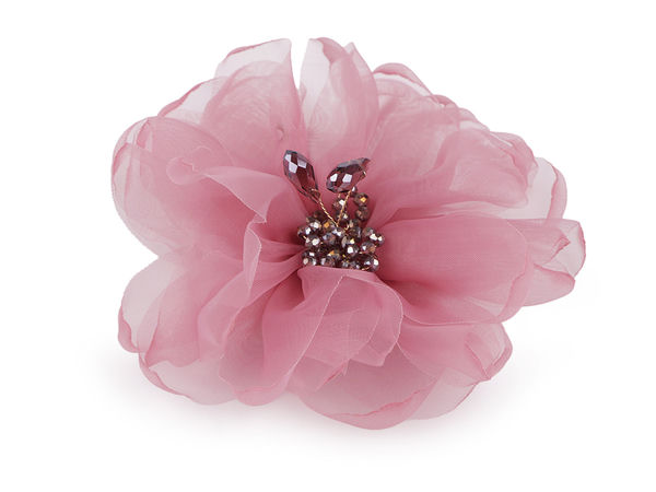Elegant Organza Flower Brooch with Sparkling Bead Center, 10cm - Luxury Fabric Floral Corsage Pin with Gift Box