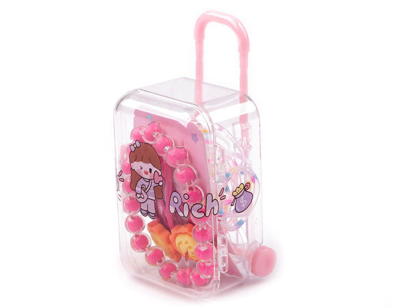 Kids' Deluxe Jewelry & Hair Accessories Gift Set – Beaded Bracelet, Snap Clips, and Elastic Hair Ties in Mini Rolling Suitcase Case (43-Piece)