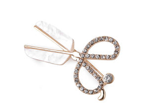 Elegant Rhinestone Scissors Brooch with Crystals and Imitation Pearls - Metal and Glass Fashion Pin