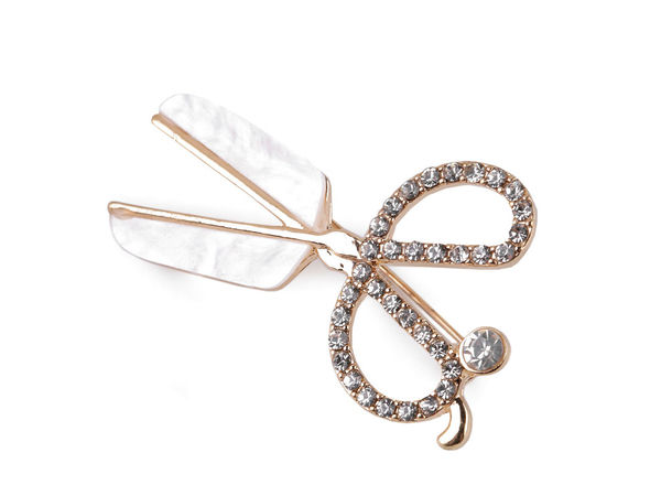 Elegant Rhinestone Scissors Brooch with Crystals and Imitation Pearls - Metal and Glass Fashion Pin