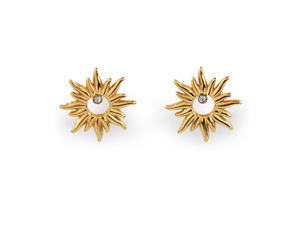 Elegant Stainless Steel Sun Motif Stud Earrings with Sparkling Rhinestones