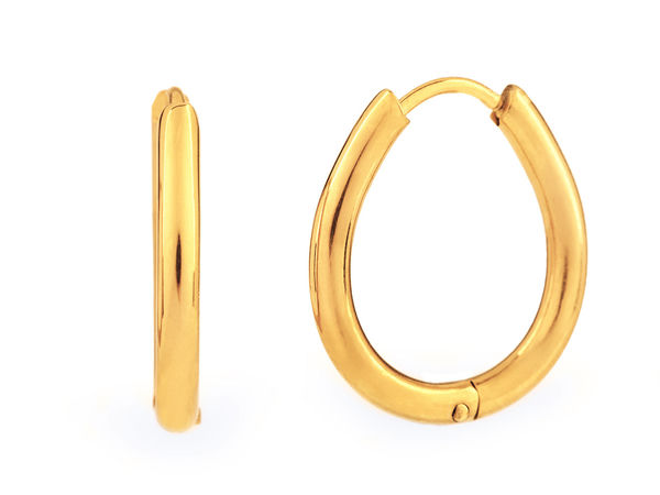 Elegant Oval Stainless Steel Hoop Earrings - High-Shine Hypoallergenic Huggie Sleeper Earrings