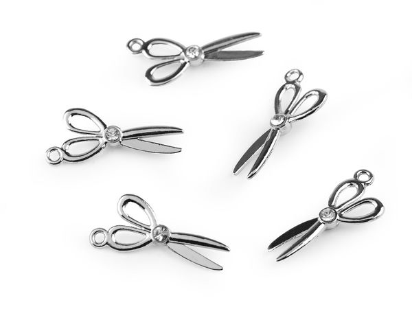 Metal Scissors Charm Pendant and Zipper Puller with Sparkling Rhinestones, 10x20mm - Double-Sided Decorative Accent for Clothing and Accessories
