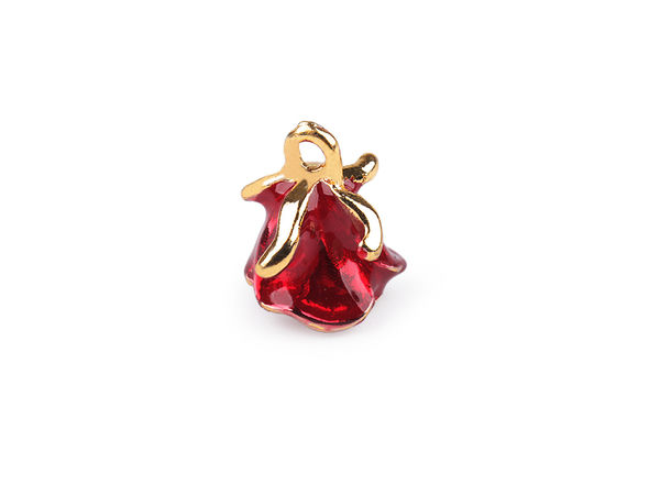 Red Enamel 3D Rose Metal Charm Pendant (11x14 mm) for Clothing, Shoes, and Crafting