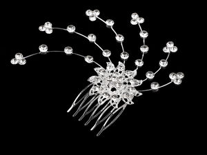 Handmade Crystal Rhinestone Bridal Hair Comb with Cascading Floral Design