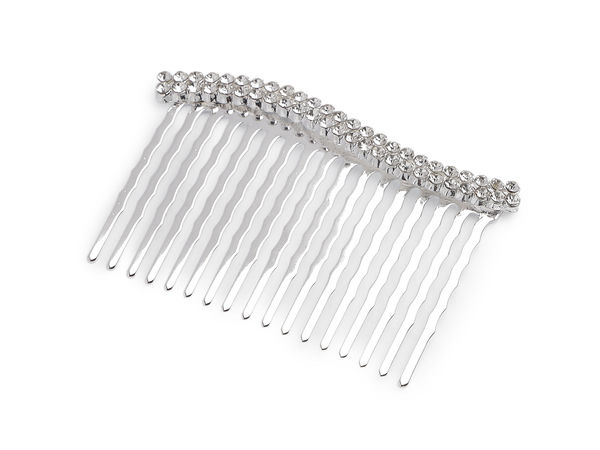 Elegant Metal Hair Comb with Sparkling Rhinestones and Pearls - Curved Decorative Hairpiece for Bridal, Festive, and Everyday Hairstyles