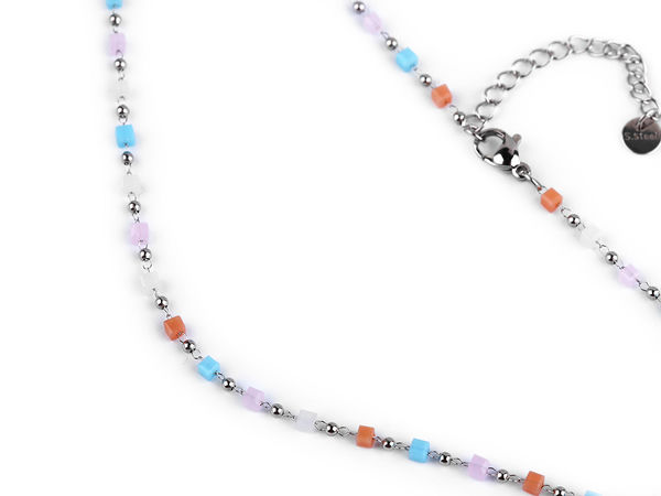 Delicate Stainless Steel Necklace with Cube-Cut Glass Beads