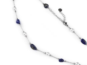 Elegant Stainless Steel Chain Necklace with Translucent Mineral-Style Beads and Pearls