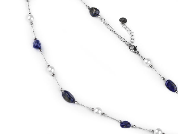 Elegant Stainless Steel Chain Necklace with Translucent Mineral-Style Beads and Pearls