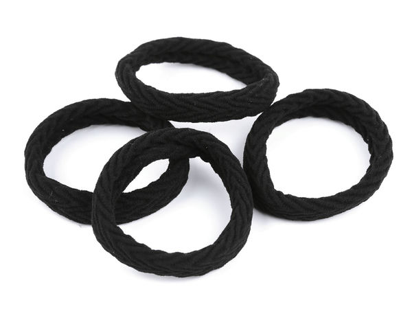 Premium Black Elastic Hair Ties with Fine Chevron Pattern - High-Elasticity Damage-Free Ponytail Holders for Thick Hair